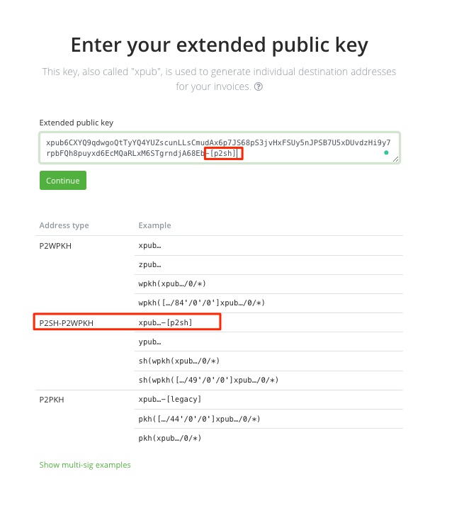 enter your extended public key xpub