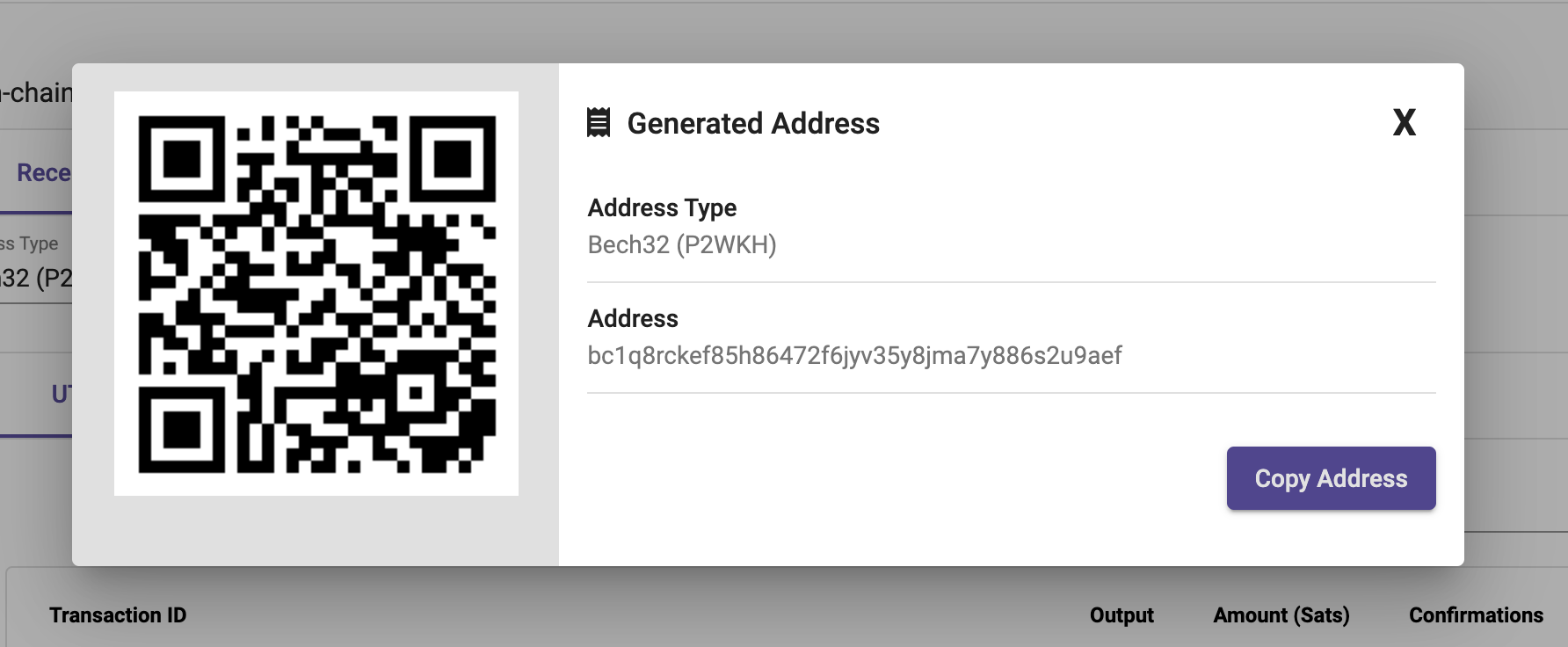 Create Bitcoin address via RTL