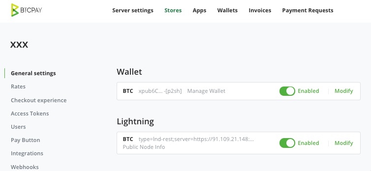 BTCPay General Settings