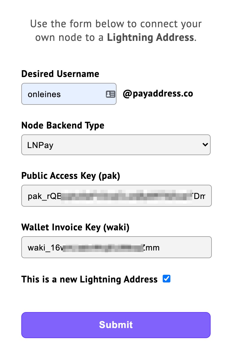 Lightning address via LNPay
