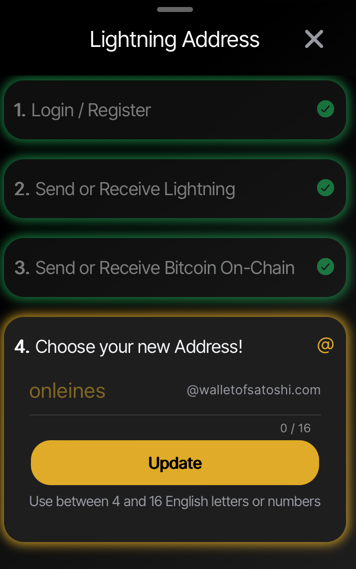 persönliche Lightning Adresse bei wallet of Satoshi