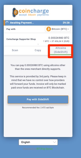 payment page sideshift