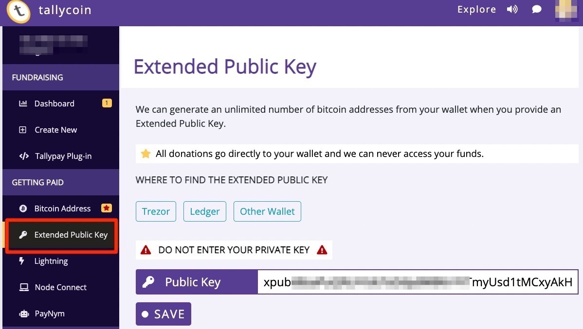 tallycoin extende public key