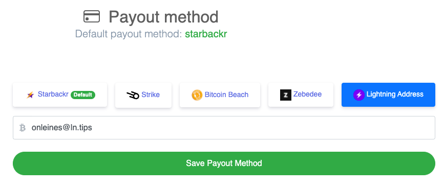 Starbackr payout method