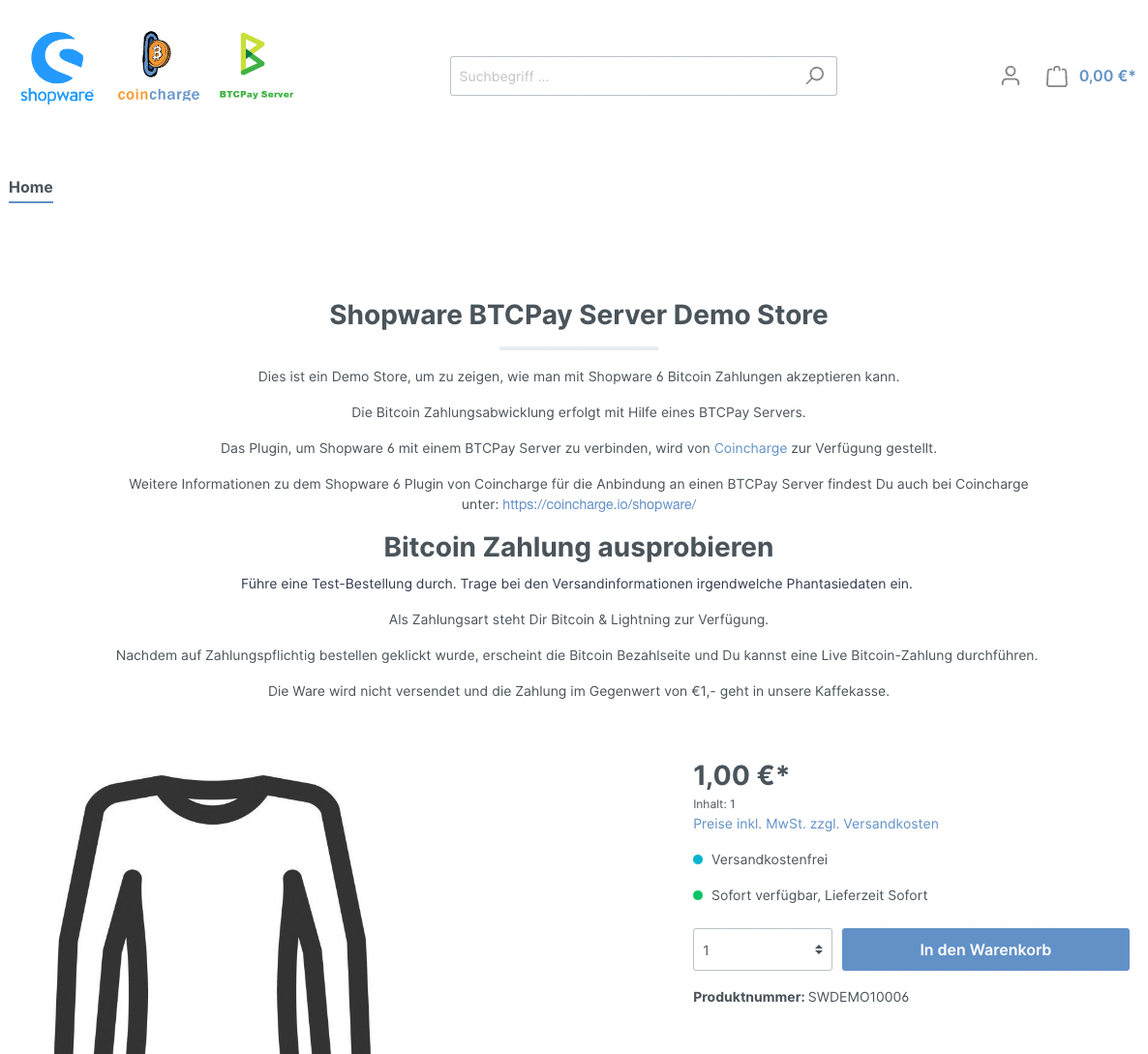 Shopware Bitcoin Demo Store