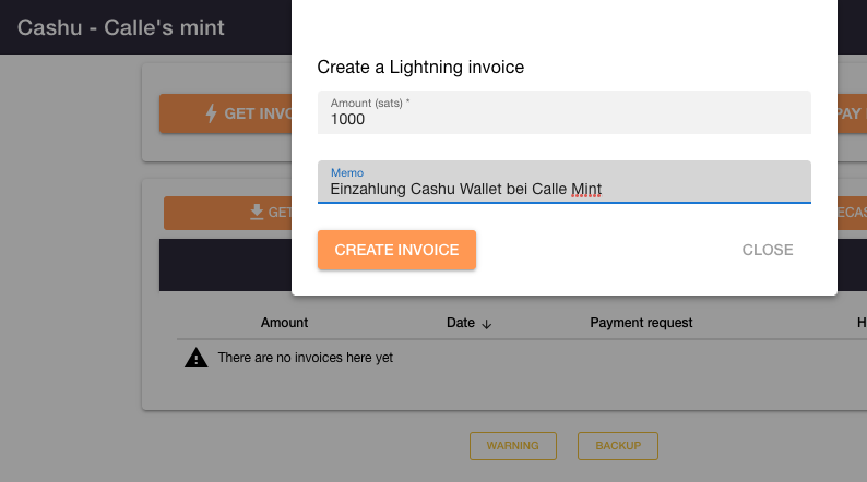 Cashu wallet mit Lightning Zahlung aufladen