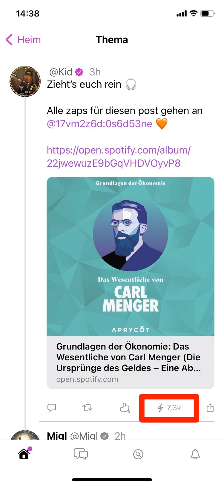 Zap Button unter einem Blog-Beitrag