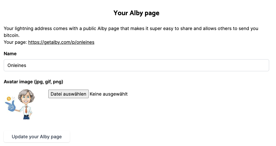 Alby page settings