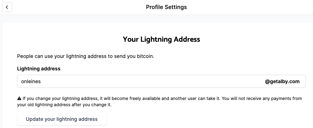 lightning adresse profile settings