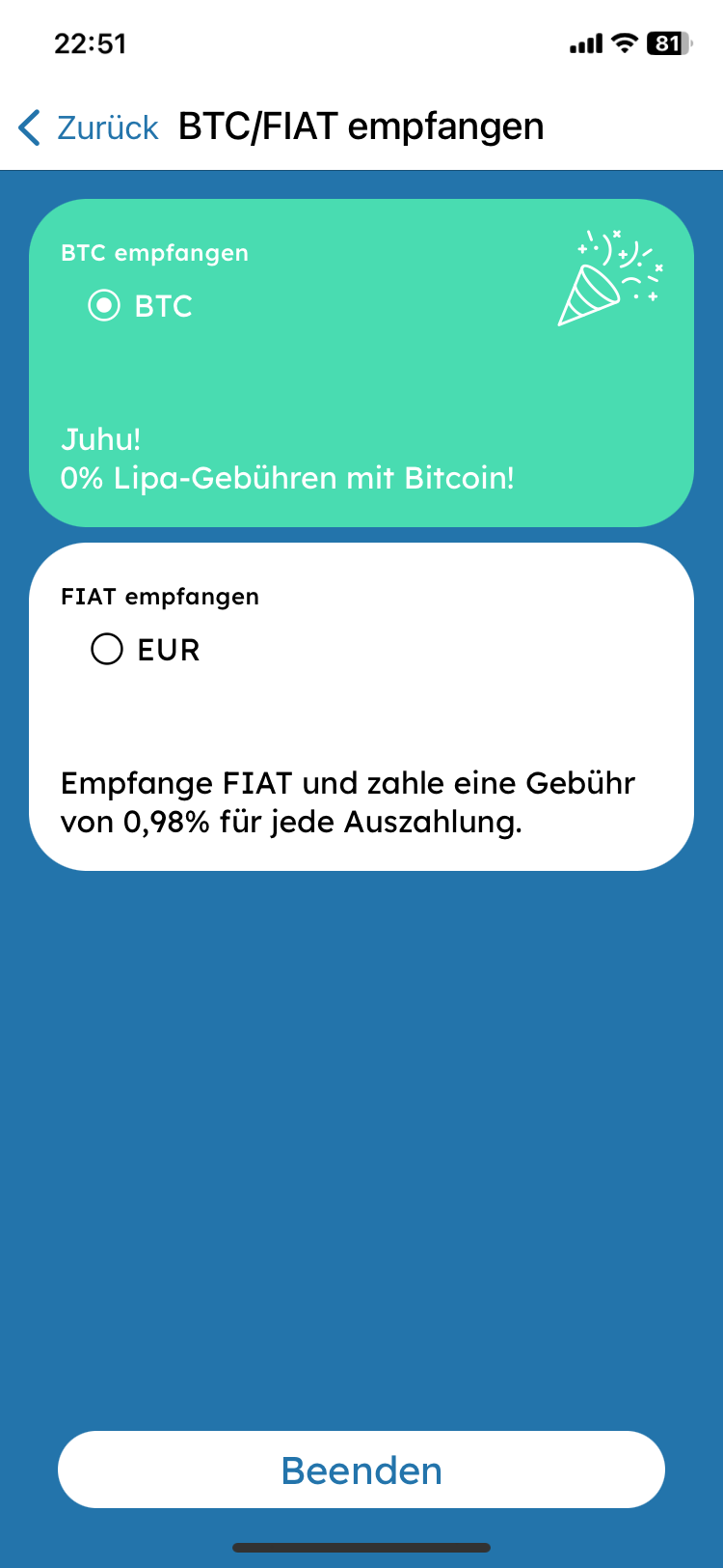 Lipa for Business Bitcin oder Fiat