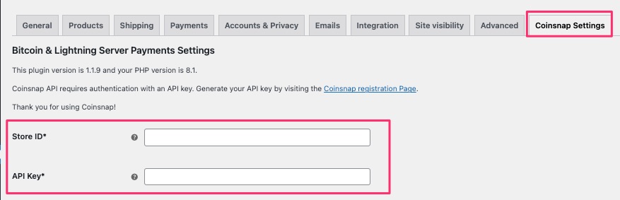 Coinsnap API Key