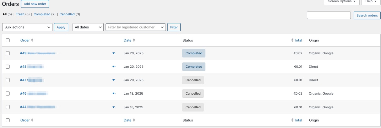 Coinsnap Woocommerce order Status