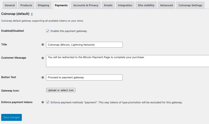 Coinsnap WooCommerce Payment Settings