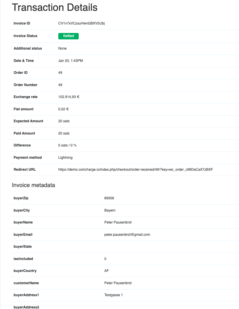 Transaction Detail Page