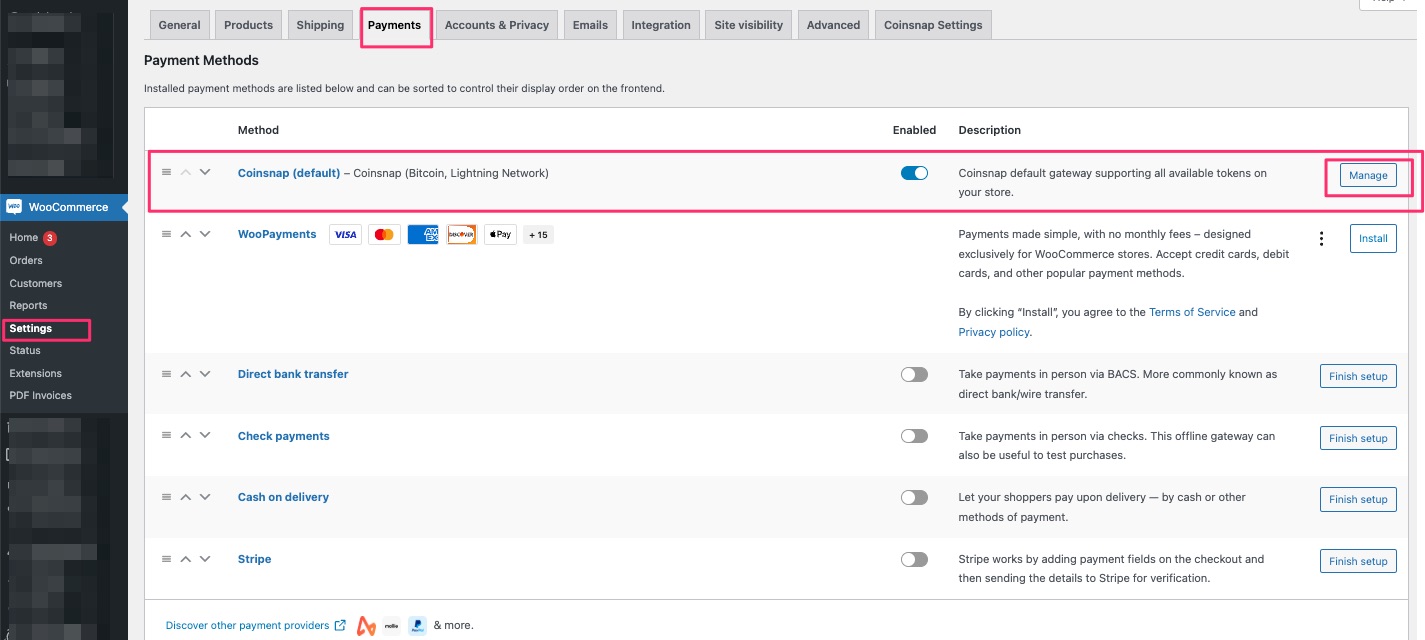 WooCommerce Settings Payments