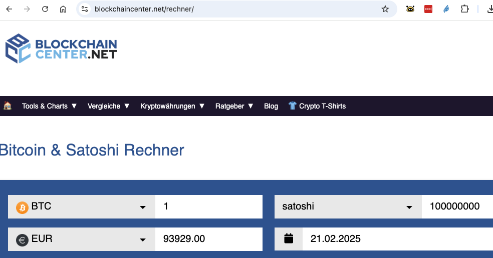 blockchaincenter Bitcoin Rechner