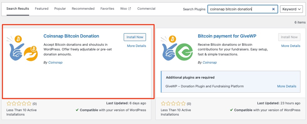 Wordpress Coinsnap Bitcoin Donation Plugin