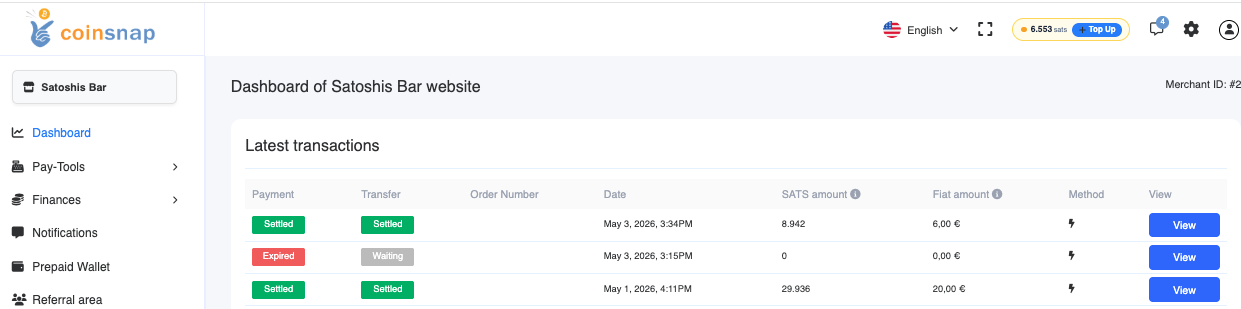 Coinsnap Backend Analytics and CSV Export