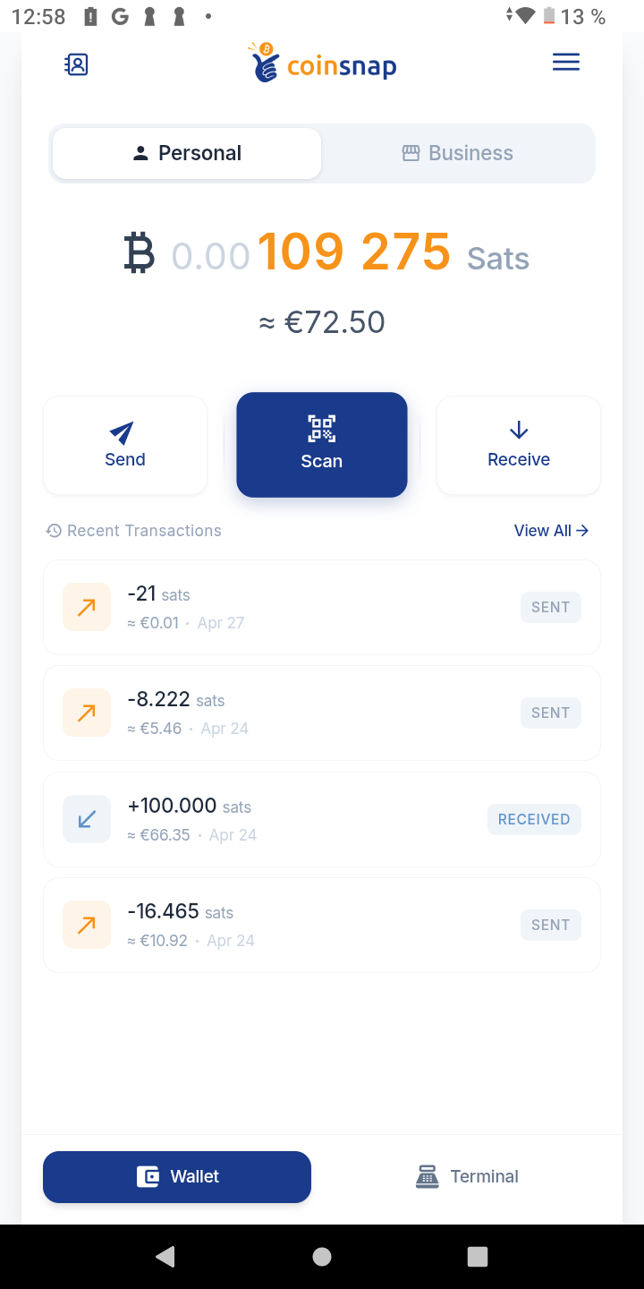 Coinsnap Personal Wallet and Business Wallet