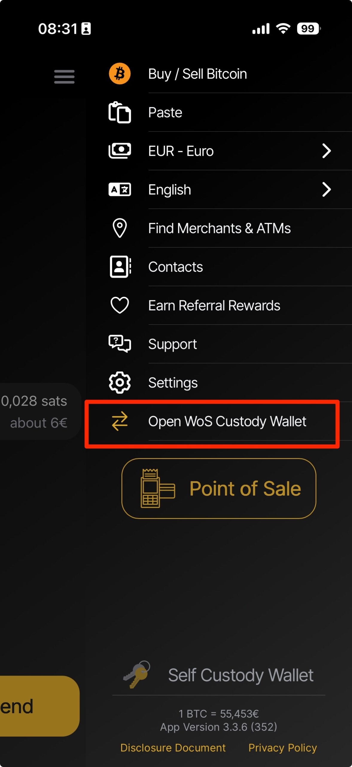 Switch WoS custodial Wallet